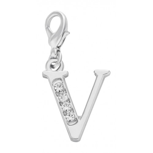Handmade Personalised Letter V Clip On Charm with Rhinestones